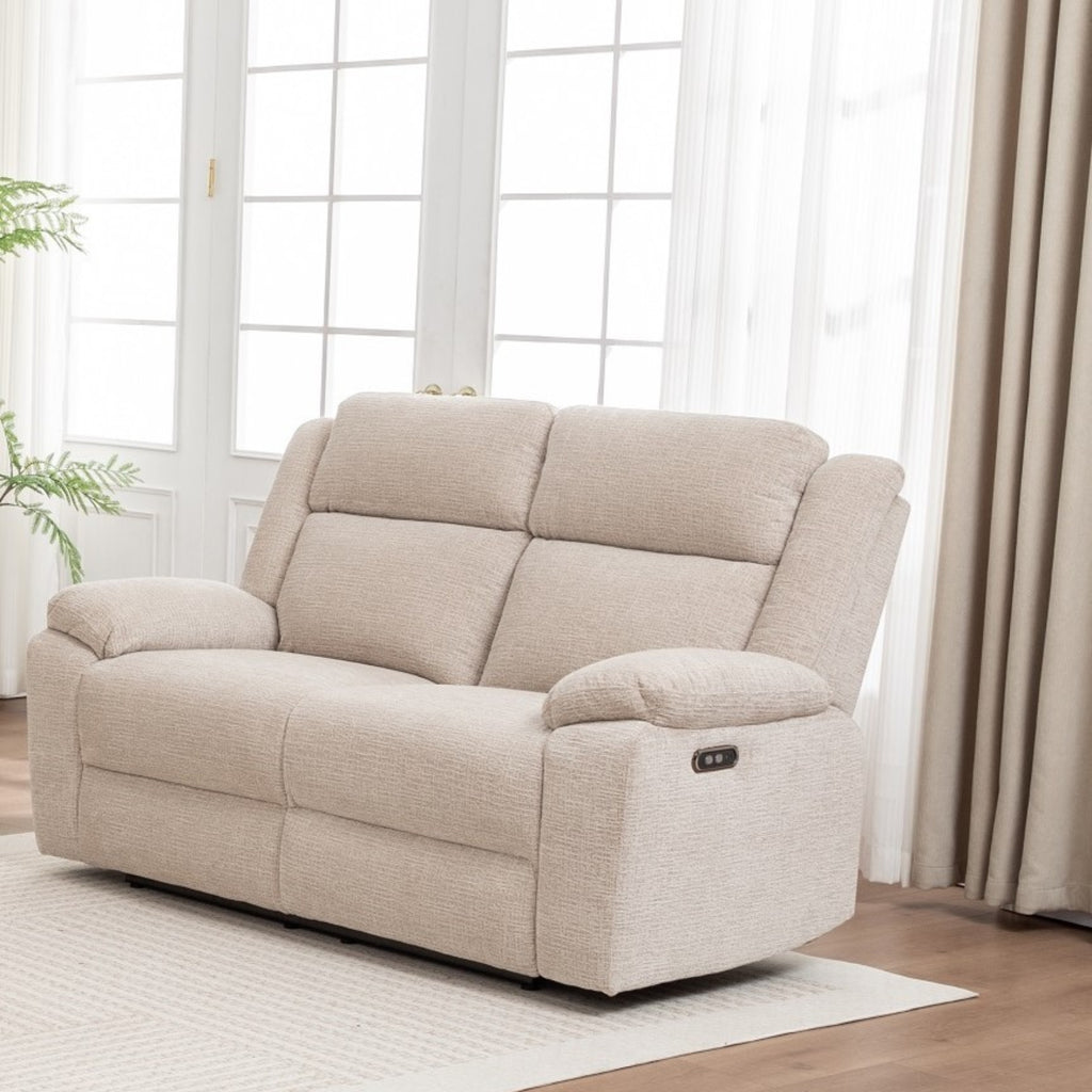 San Fino 2 Seater Electric Recliner Fabric Sofa Lounge Beige