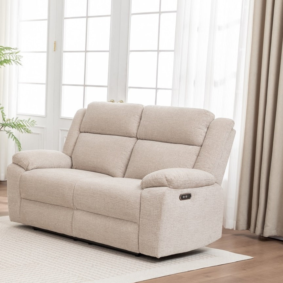 San Fino 2 Seater Electric Recliner Fabric Sofa Lounge Beige