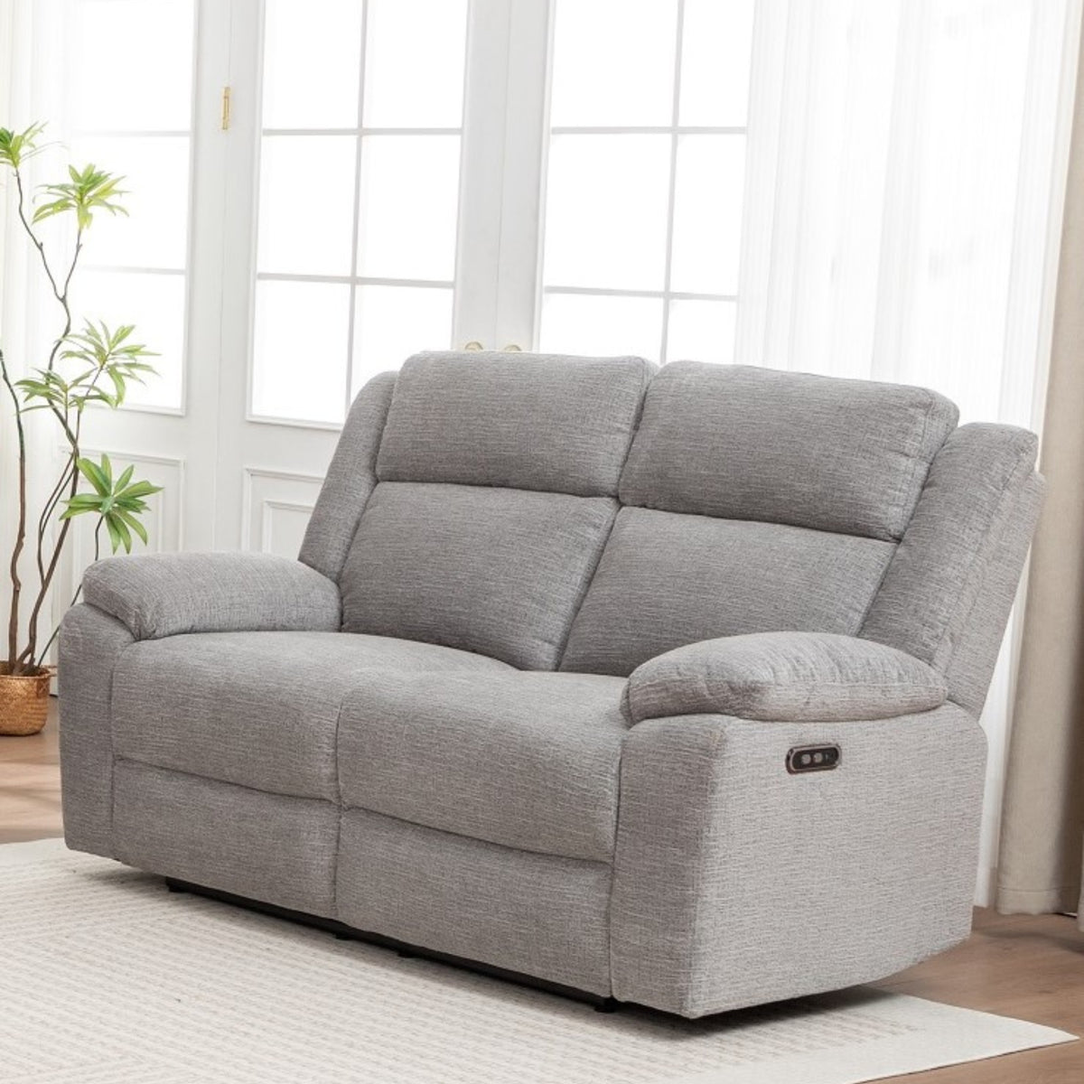 San Fino 2 Seater Electric Recliner Fabric Sofa Lounge Grey