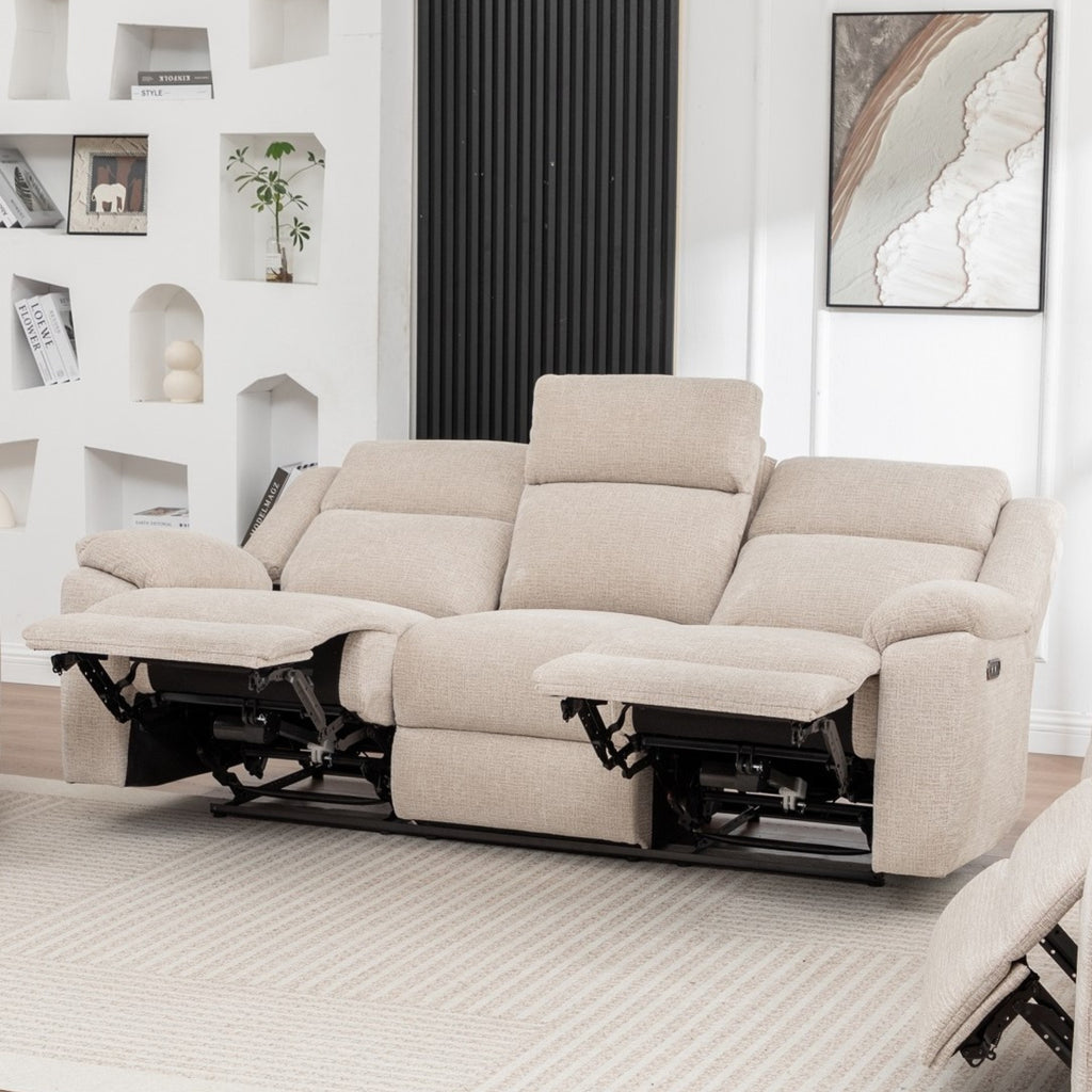 San Fino 3 Seater Electric Recliner Fabric Sofa Lounge Beige
