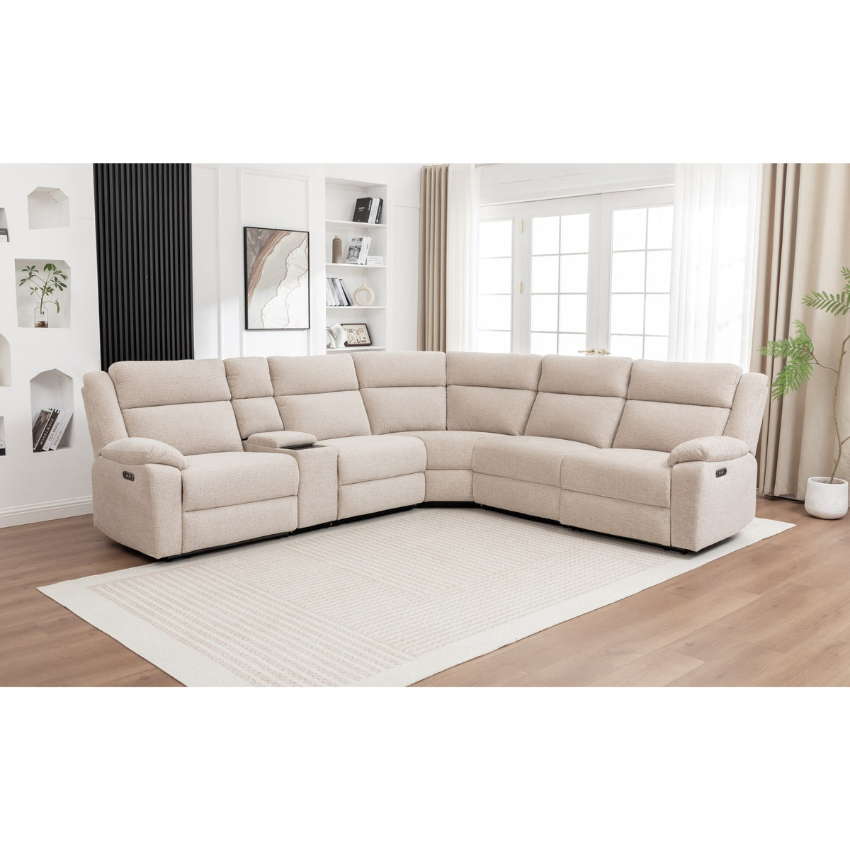 San Fino 4 Seater Modular Corner Electric Recliner Fabric Sofa Lounge Beige