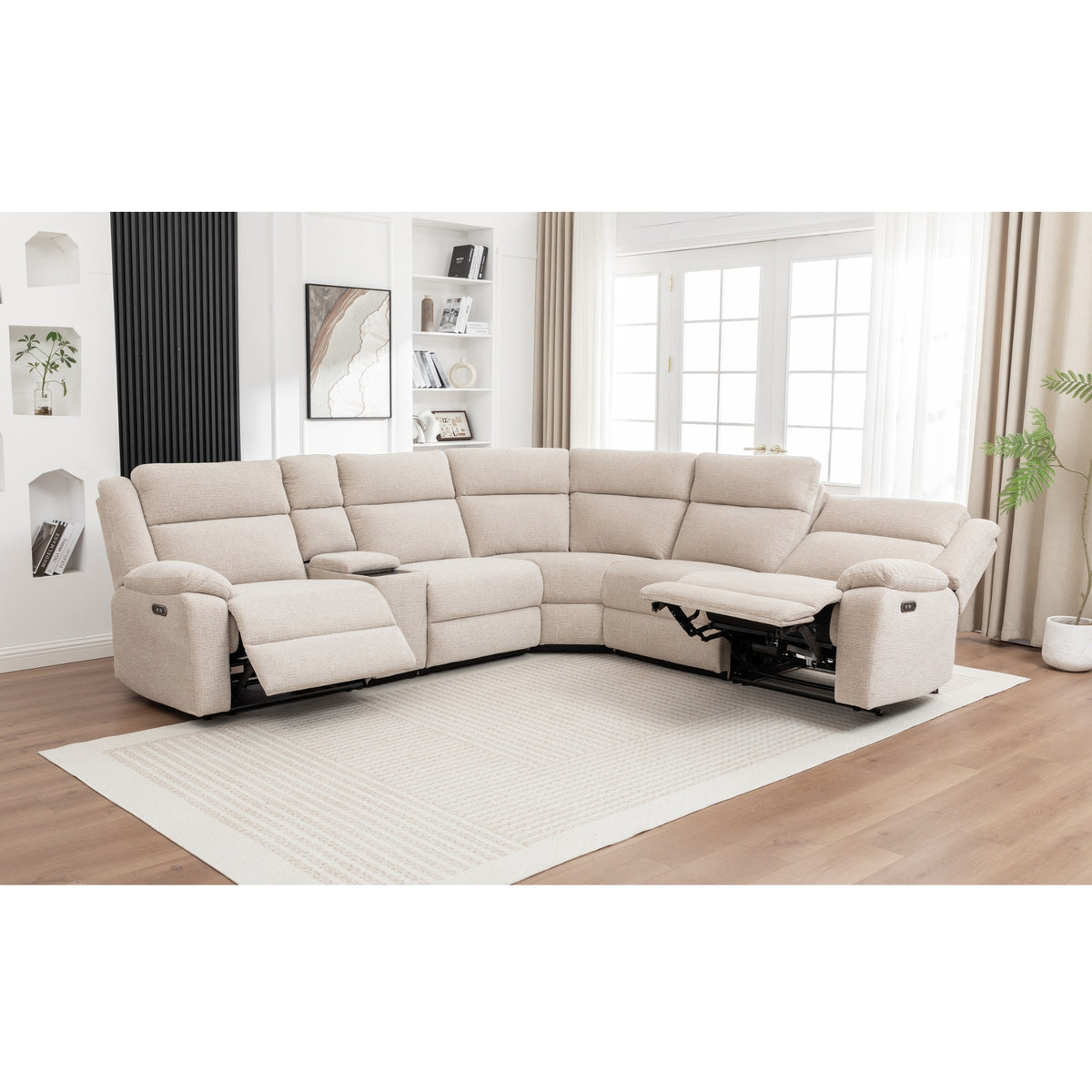 San Fino 4 Seater Modular Corner Electric Recliner Fabric Sofa Lounge Beige