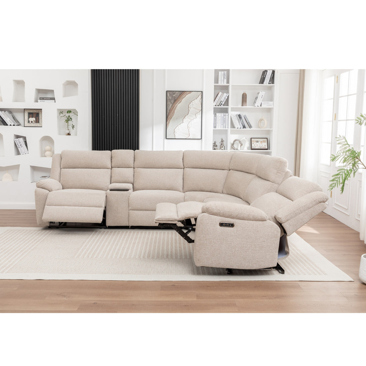 San Fino 4 Seater Modular Corner Electric Recliner Fabric Sofa Lounge Beige