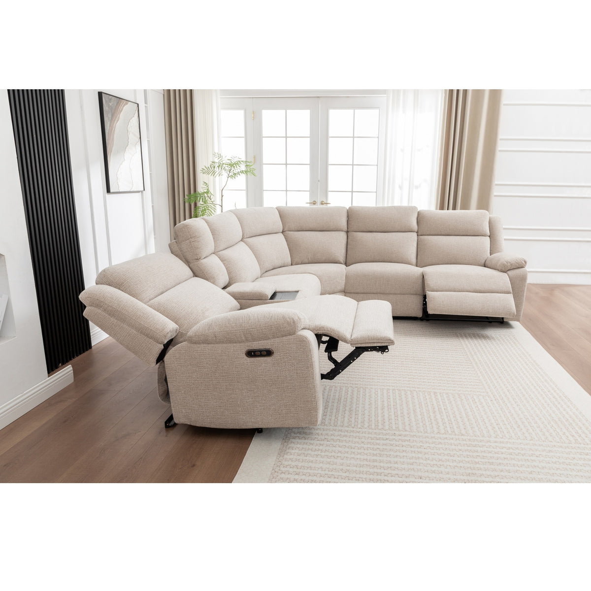 San Fino 4 Seater Modular Corner Electric Recliner Fabric Sofa Lounge Beige