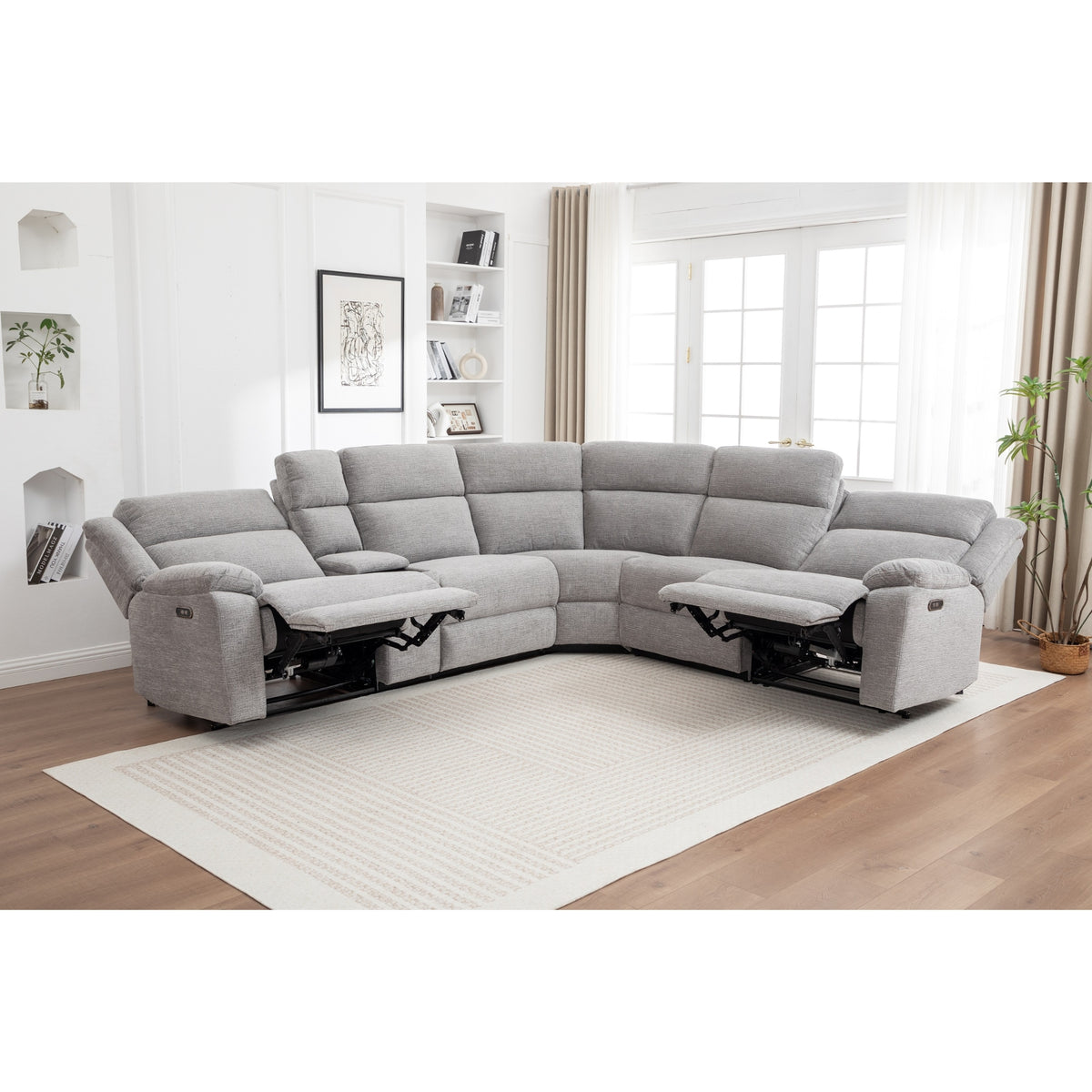 San Fino 4 Seater Modular Corner Electric Recliner Fabric Sofa Lounge Grey