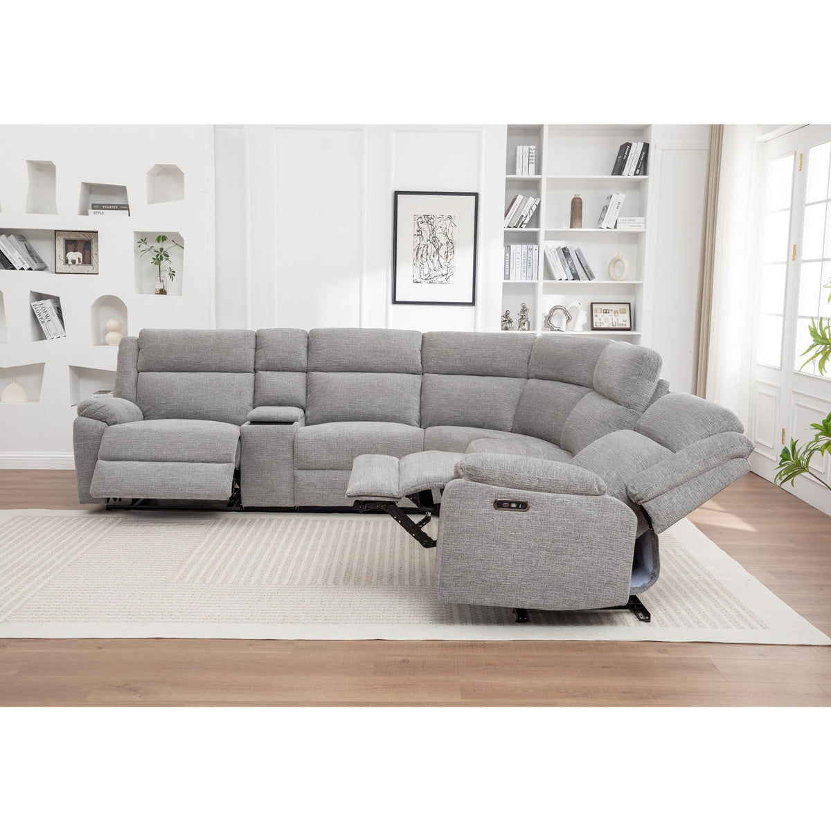 San Fino 4 Seater Modular Corner Electric Recliner Fabric Sofa Lounge Grey