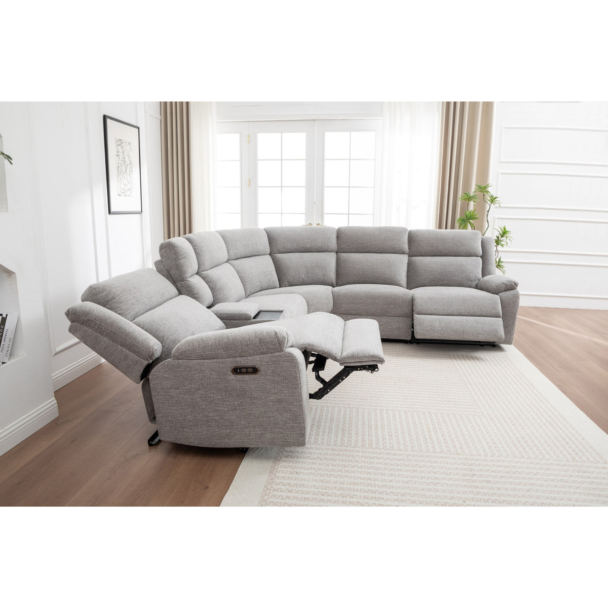 San Fino 4 Seater Modular Corner Electric Recliner Fabric Sofa Lounge Grey