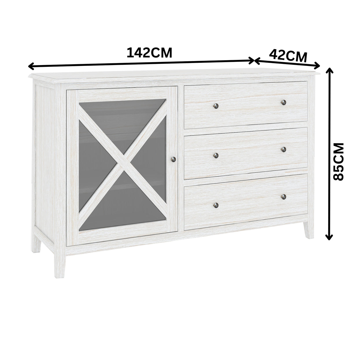 San Remo Dresser Glass Door Washed White