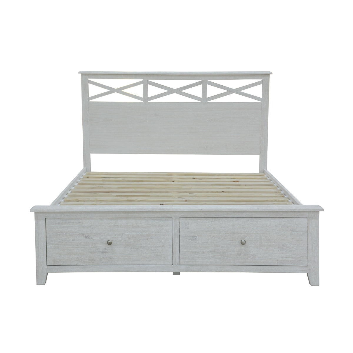 San Remo Queen Bed Frame Storage  Drawer Washed White