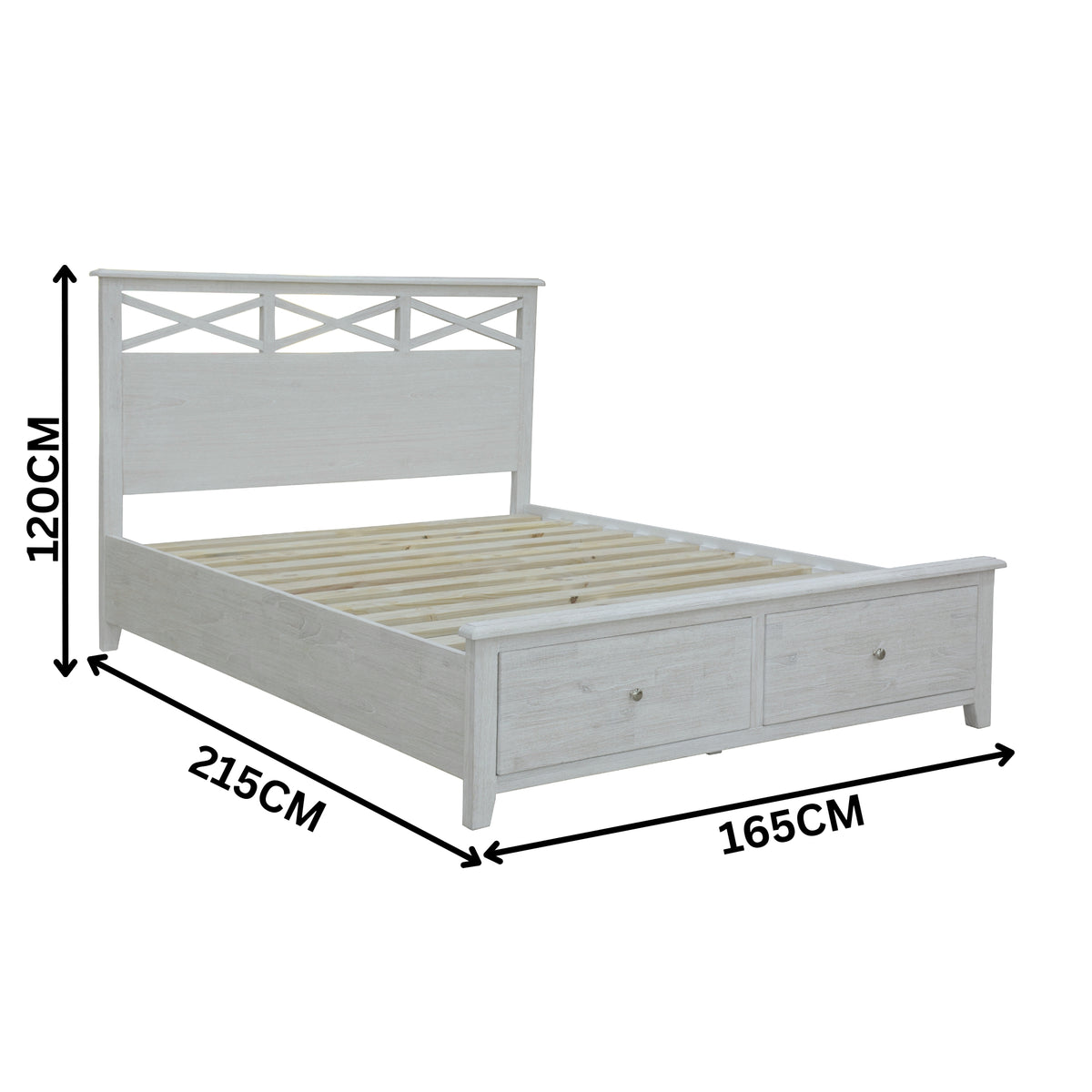 San Remo Queen Bed Frame Storage  Drawer Washed White