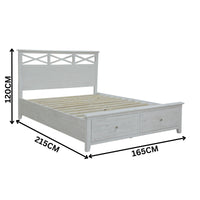 San Remo Queen Bed Frame Storage  Drawer Washed White