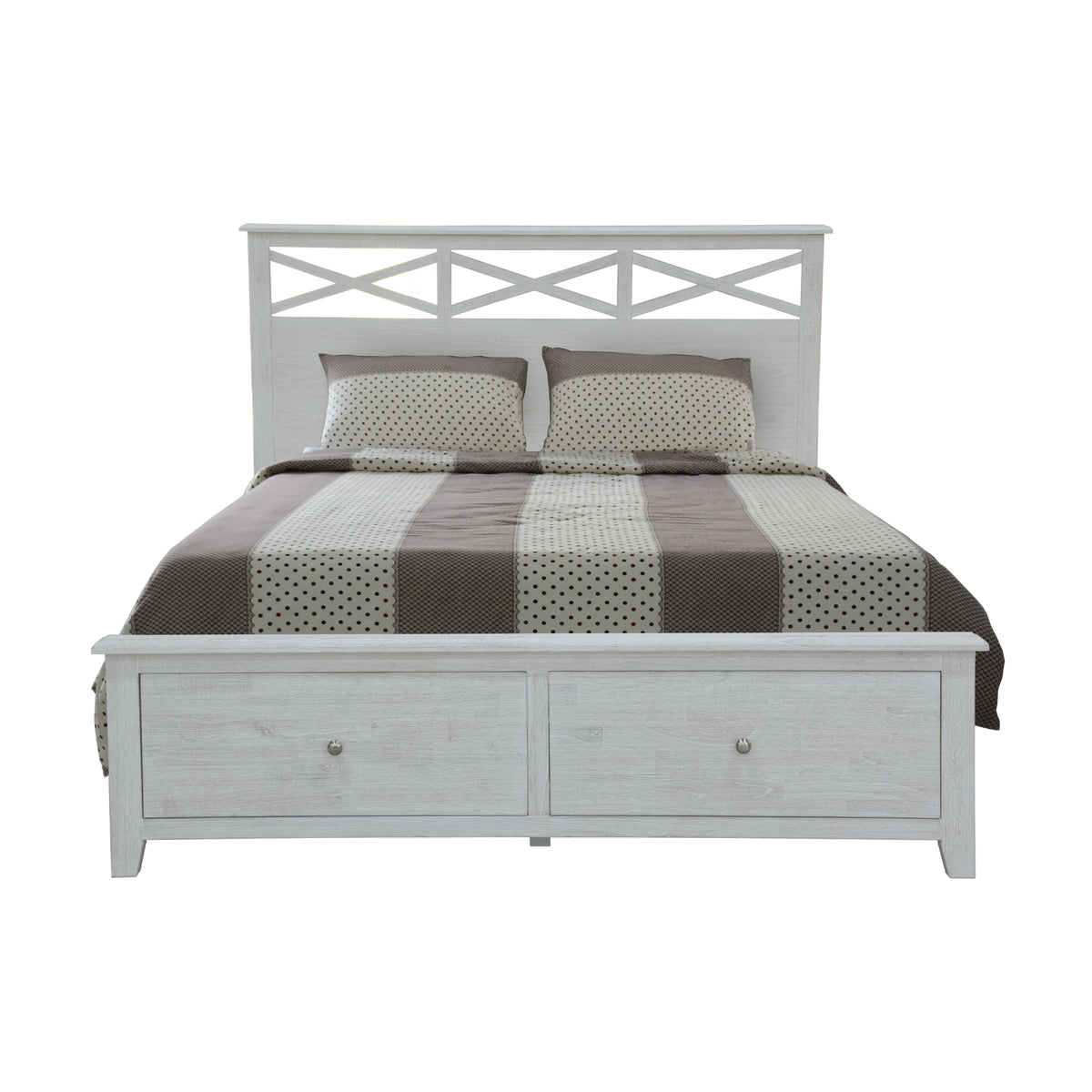 San Remo Queen Bed Frame Storage  Drawer Washed White