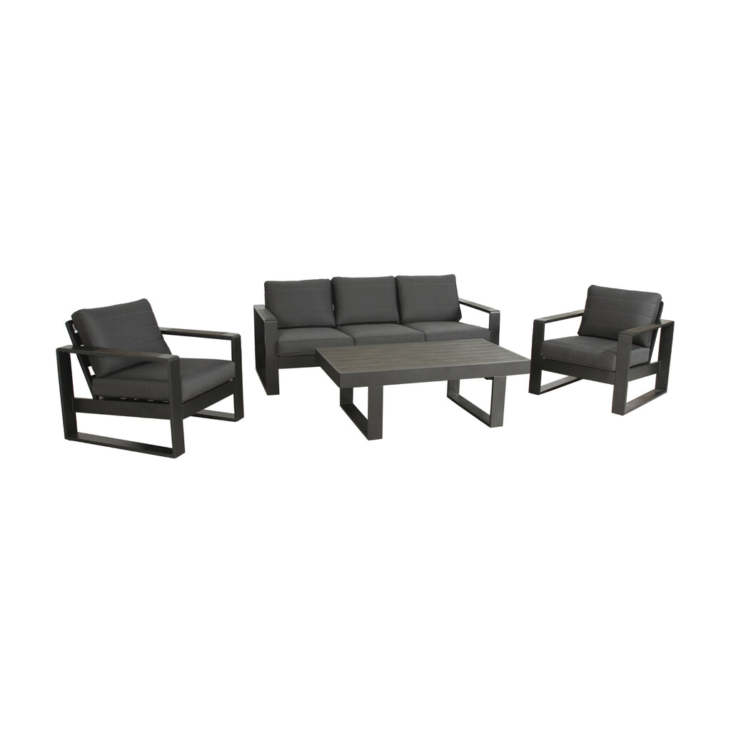 Santorini 4pc Outdoor Aluminium Sofa Lounge Chair Coffee Table Set Charcoal