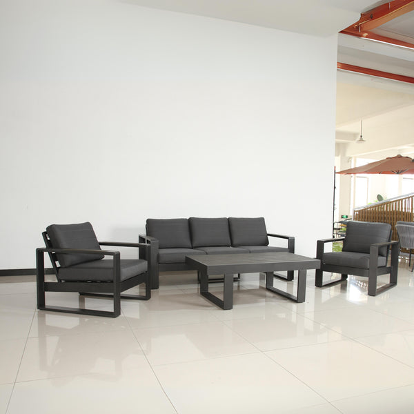 Santorini 4pc Outdoor Aluminium Sofa Lounge Chair Coffee Table Set Charcoal