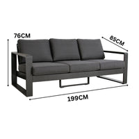 Santorini 4pc Outdoor Aluminium Sofa Lounge Chair Coffee Table Set Charcoal