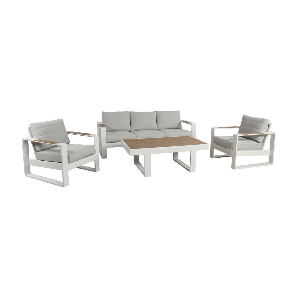 Santorini 4pc Outdoor Aluminium Sofa Lounge Chair Coffee Table Set White