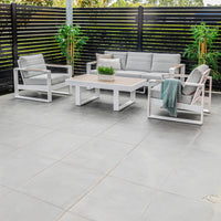 Santorini 4pc Outdoor Aluminium Sofa Lounge Chair Coffee Table Set White