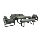 Santorini 5pc Outdoor Aluminium Lounge Chair Bench Coffee Table Set Charcoal