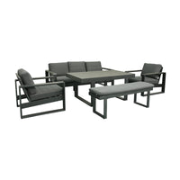 Santorini 5pc Outdoor Aluminium Lounge Chair Bench Coffee Table Set Charcoal