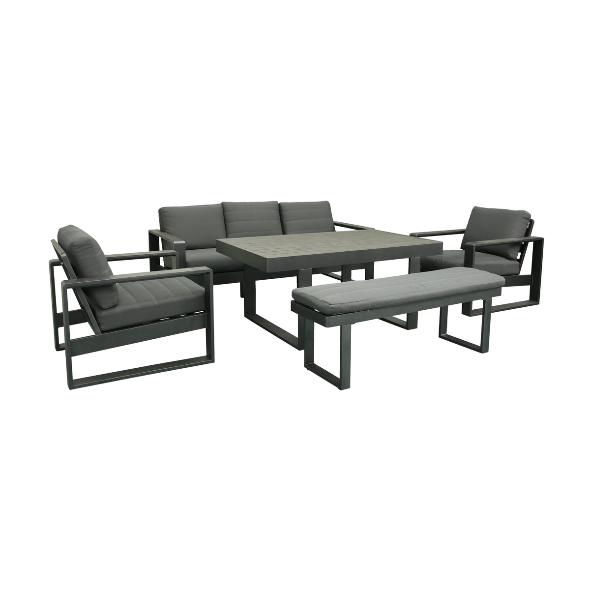 Santorini 5pc Outdoor Aluminium Lounge Chair Bench Coffee Table Set Charcoal