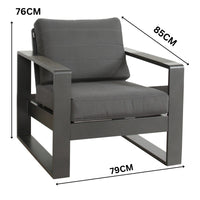 Santorini 5pc Outdoor Aluminium Lounge Chair Bench Coffee Table Set Charcoal