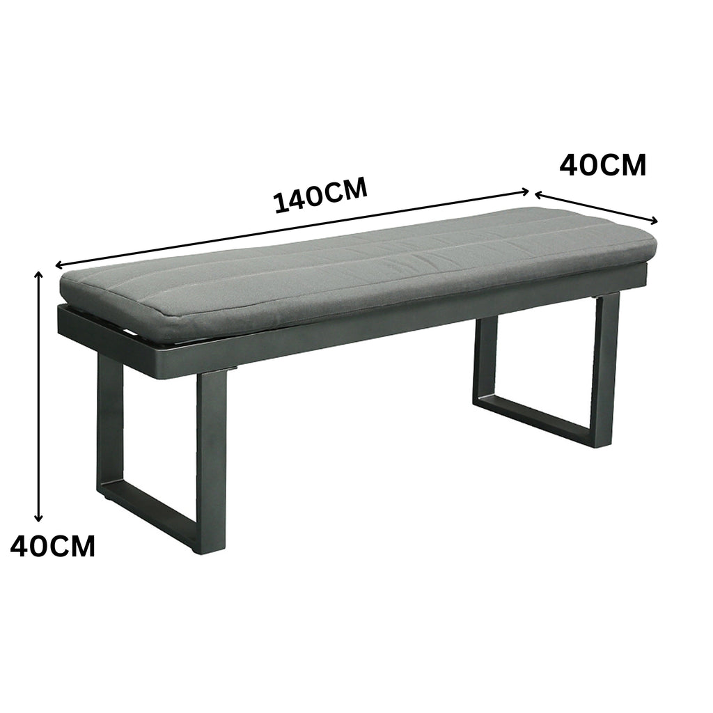 Santorini 5pc Outdoor Aluminium Lounge Chair Bench Coffee Table Set Charcoal