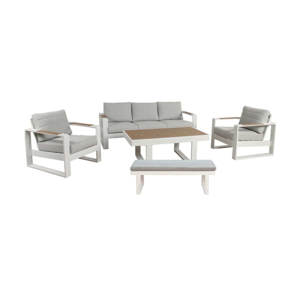 Santorini 5pc Outdoor Aluminium Lounge Chair Bench Coffee Table Set White