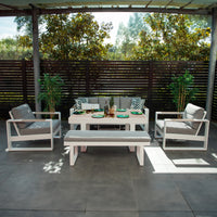 Santorini 5pc Outdoor Aluminium Lounge Chair Bench Coffee Table Set White