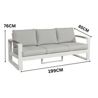 Santorini 5pc Outdoor Aluminium Lounge Chair Bench Coffee Table Set White
