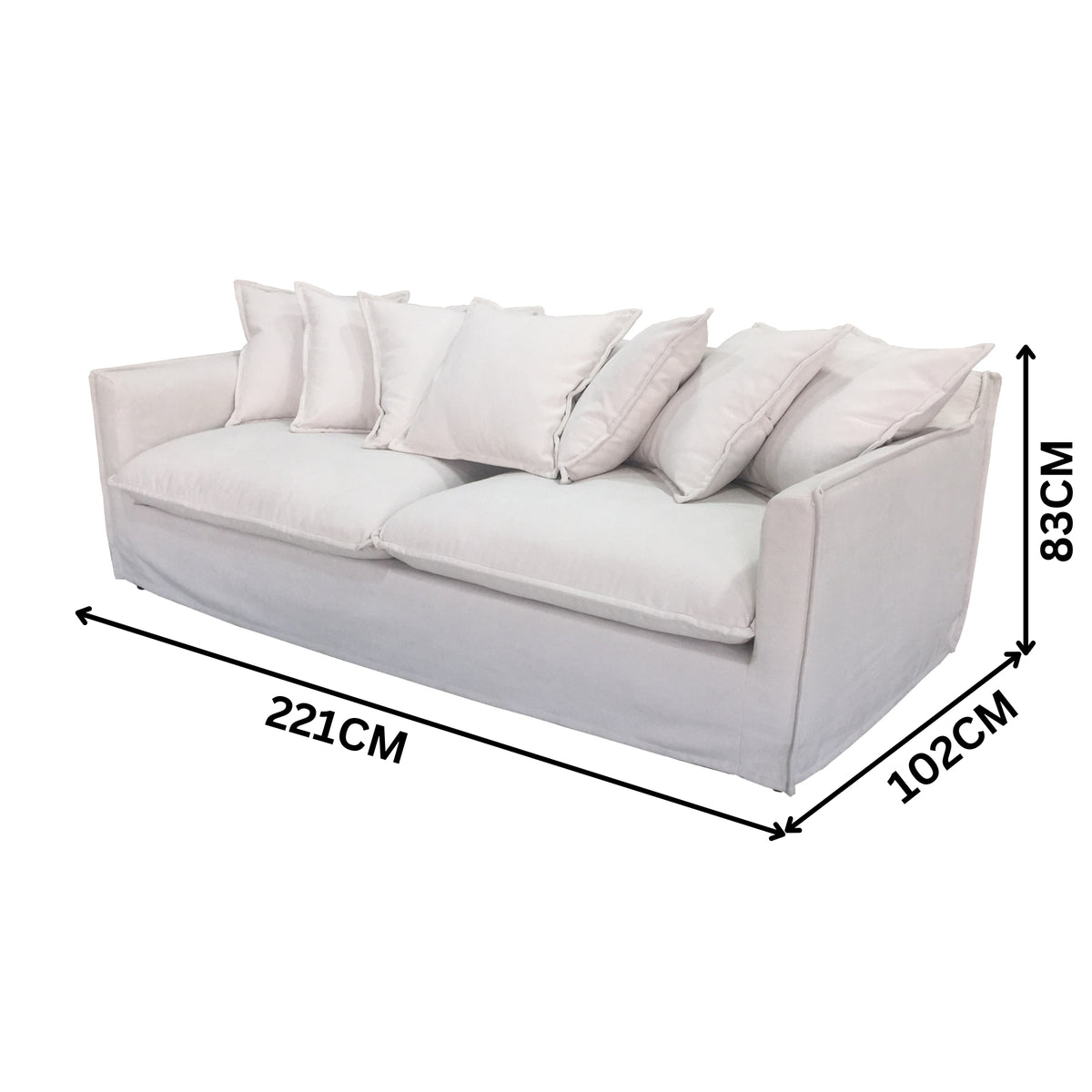 Sava 3 Seater Fabric Sofa 7 Cushion Stone Cream