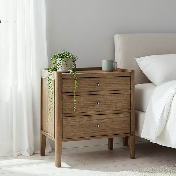 Savannah Bedside Table 3 Drawer Natural 