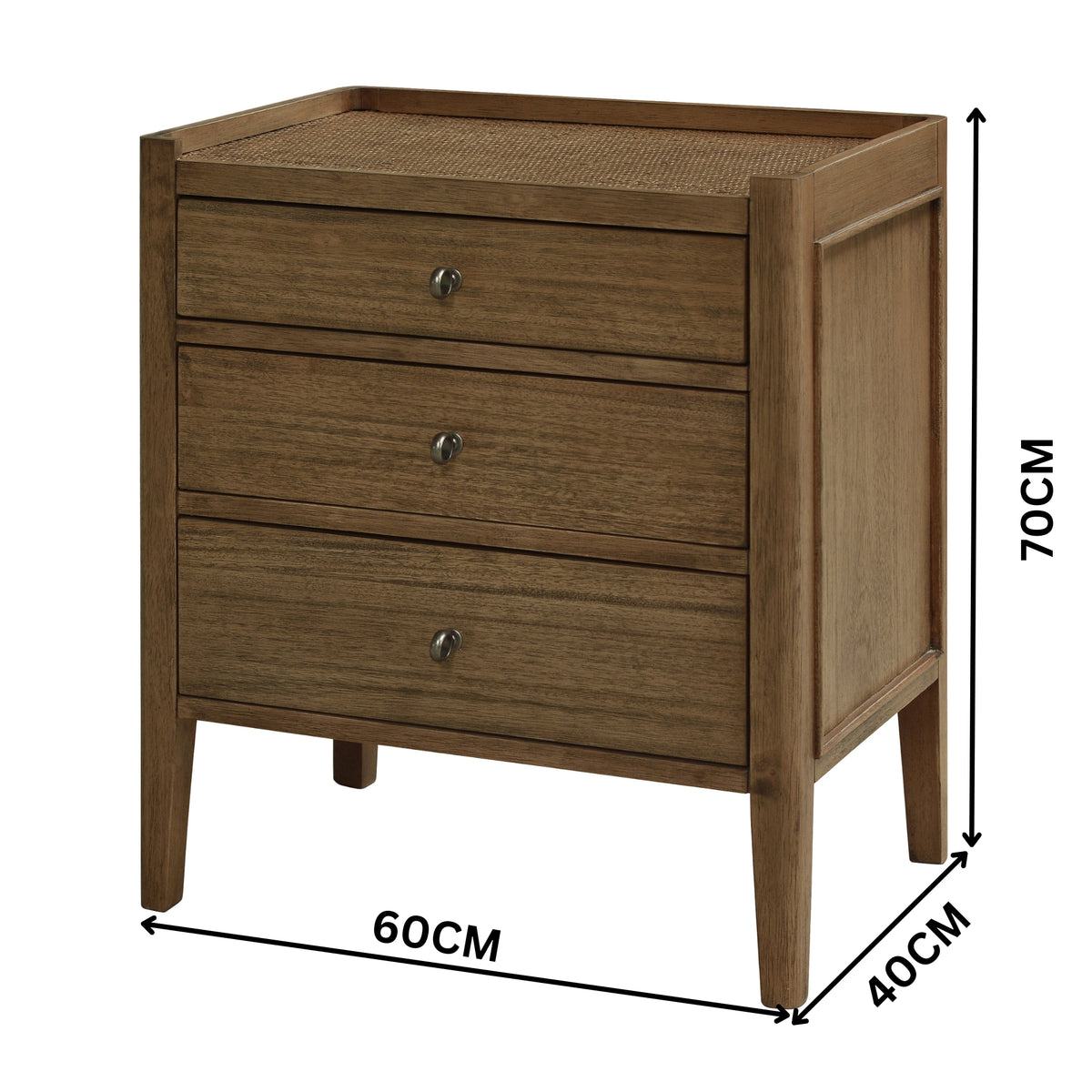 Savannah Bedside Table 3 Drawer Natural 