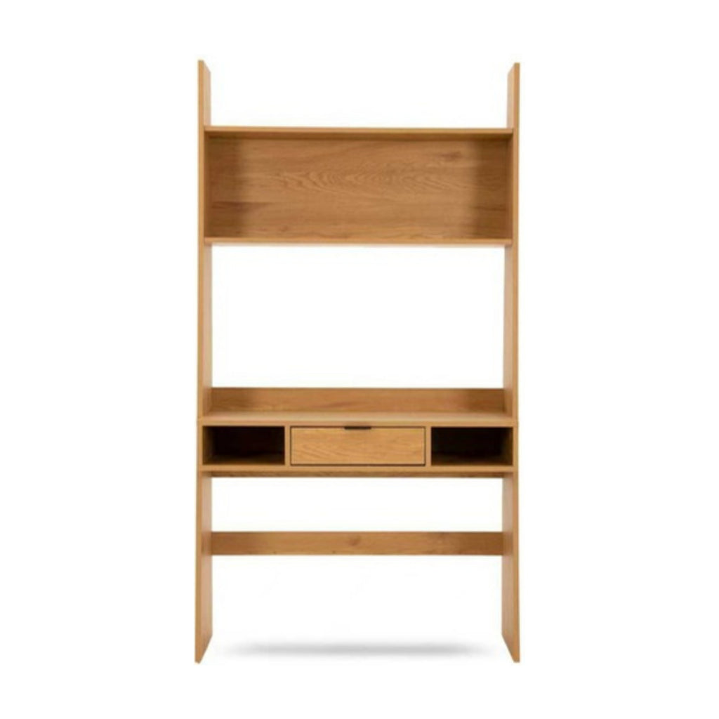 Scala 100cm Study Desk with Shelves Oak, front view on a white background