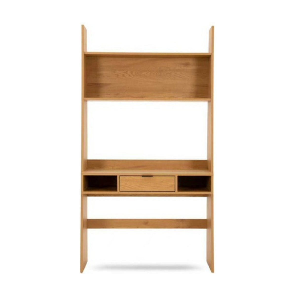 Scala 100cm Study Desk with Shelves Oak, front view on a white background