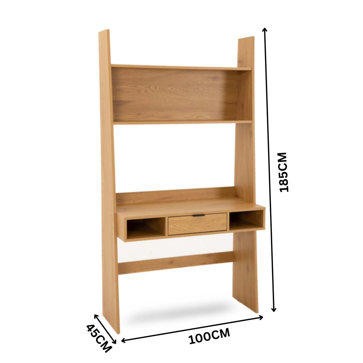 Scala 100cm Study Desk with Shelves Oak — dimensions diagram