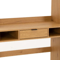 Scala 100cm Study Desk with Shelves Oak, close-up of the desk drawer and cubbies