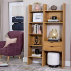 Scala 60cm 2 Drawer Bookshelf Oak, in a living room beside a matching bookshelf