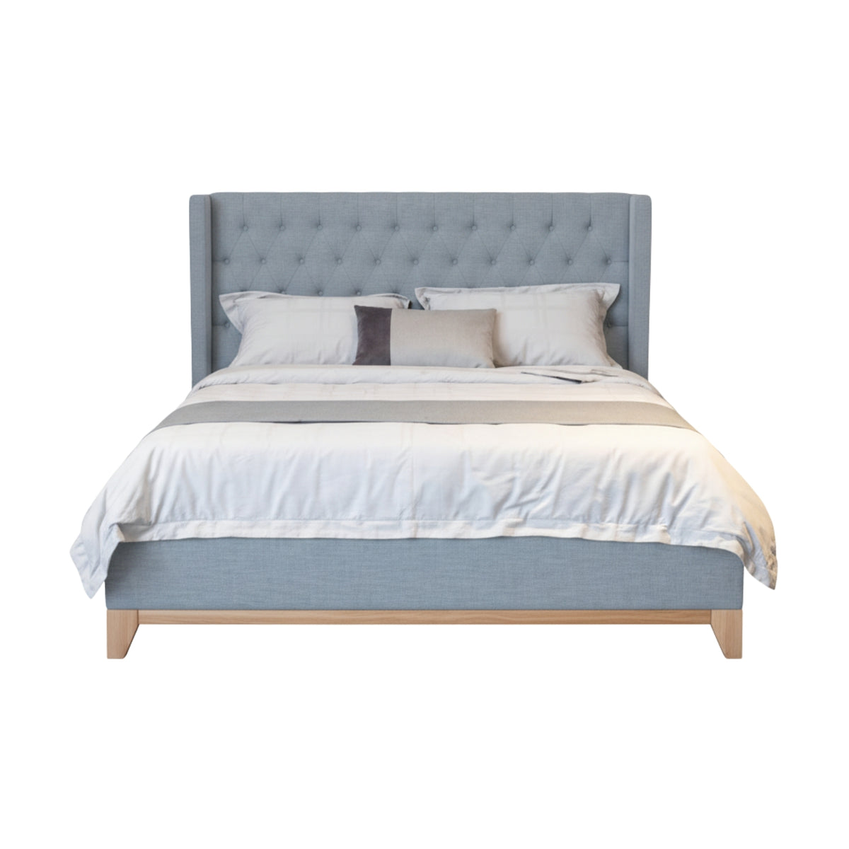 Skandinav Double Bed Frame Buttoned Head Light Grey