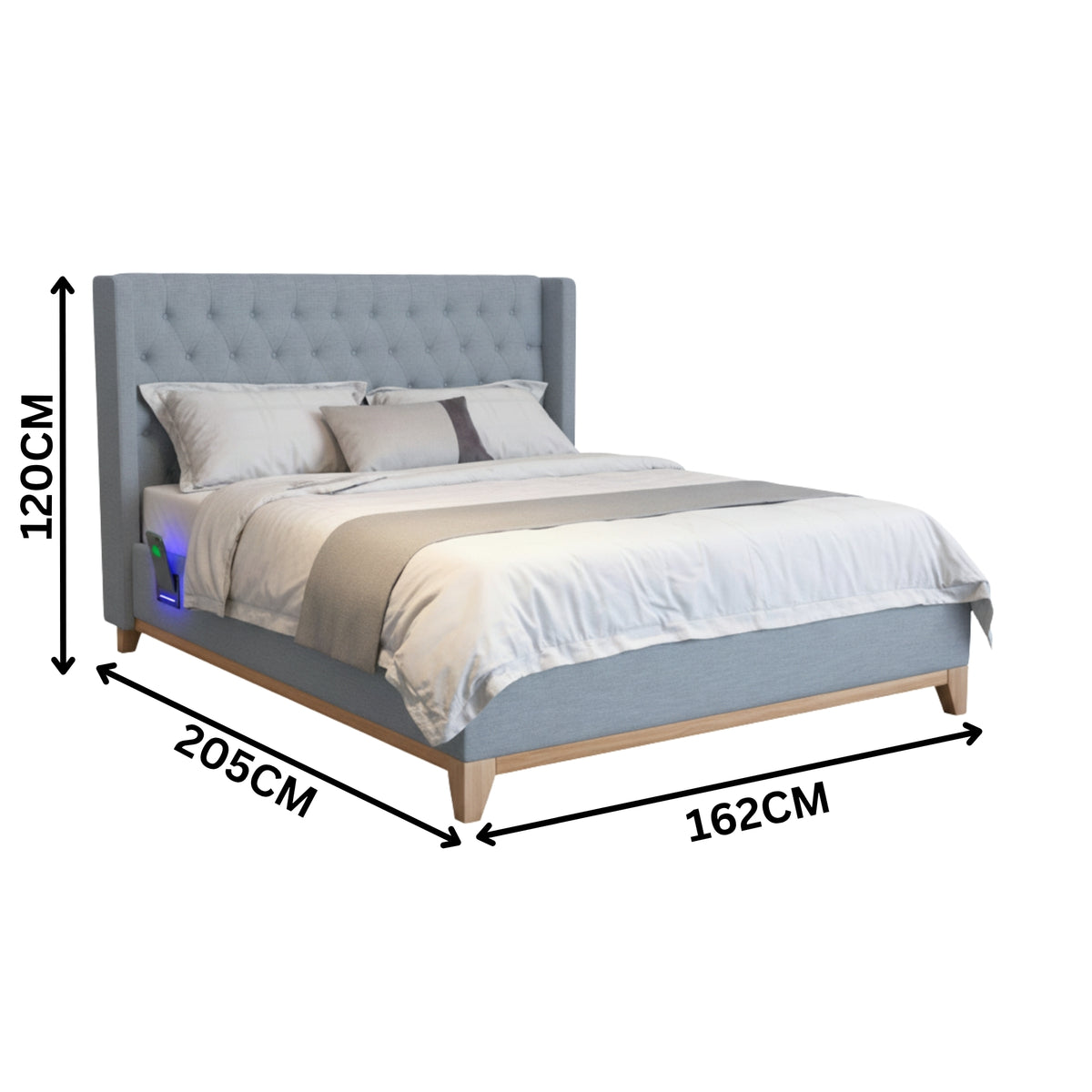Skandinav Double Bed Frame Buttoned Head Light Grey