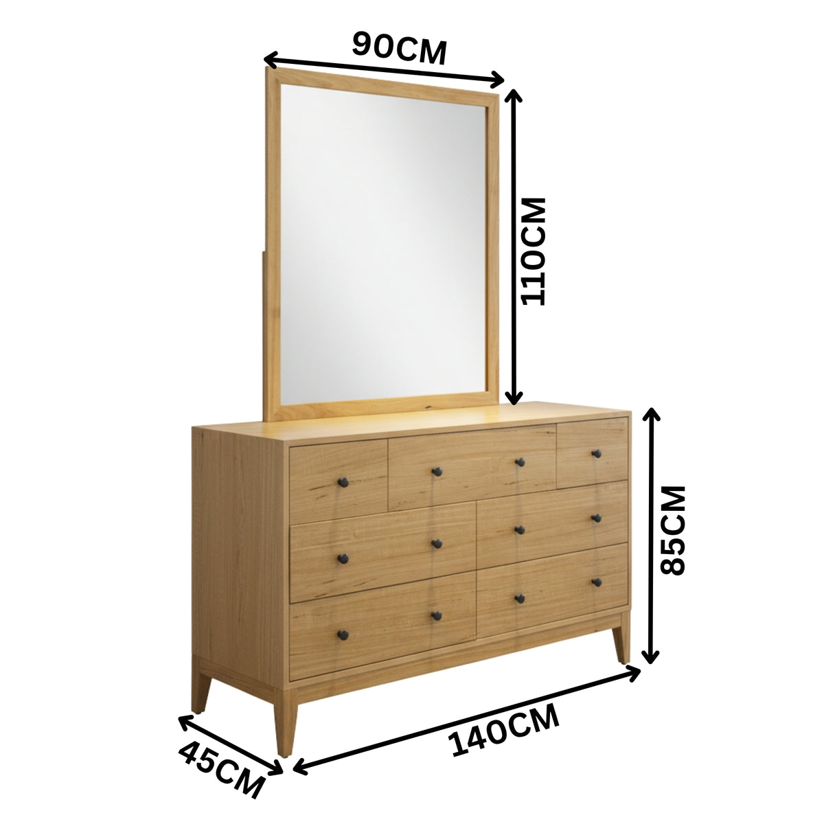 Skandinav Dresser Mirror Set Natural
