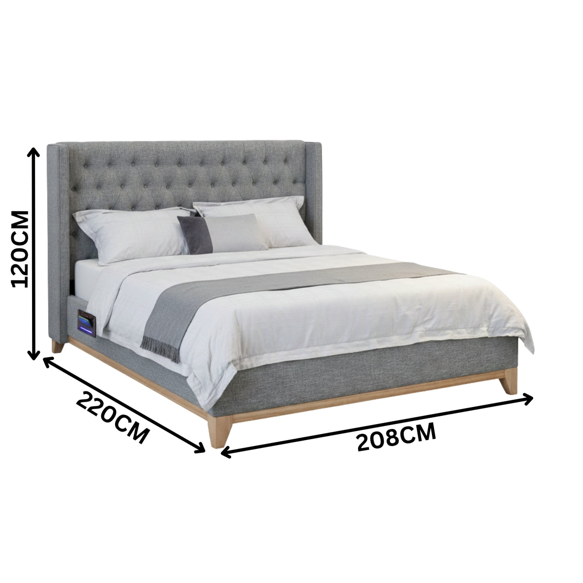 Skandinav King Bed Frame Buttoned Head Storm Grey