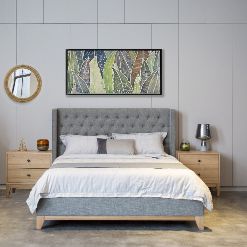 Skandinav Queen Bed Frame Buttoned Head Storm Grey