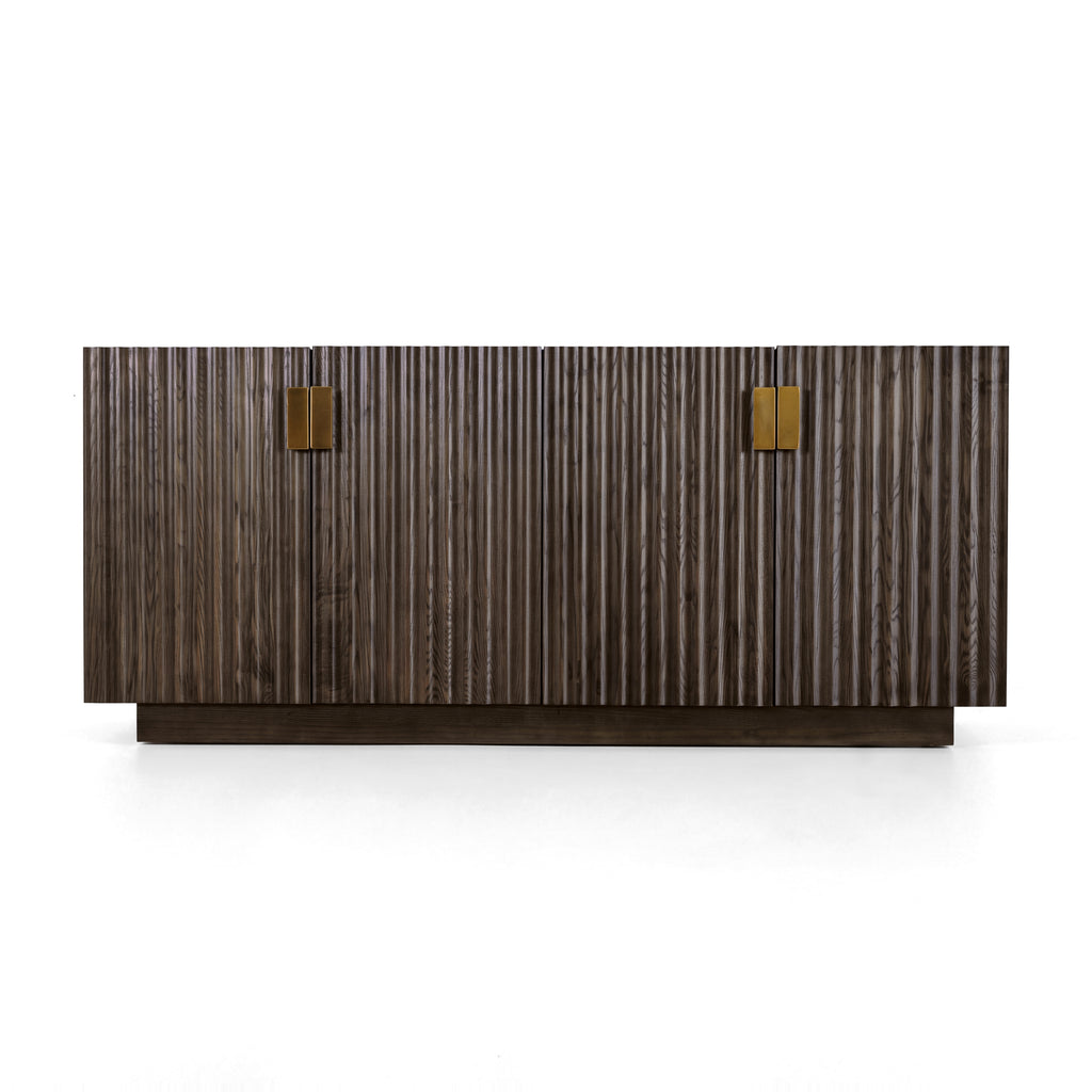 Sloane 180cm Buffet Table Storage Cabinet Grey Oak, front view on a white background