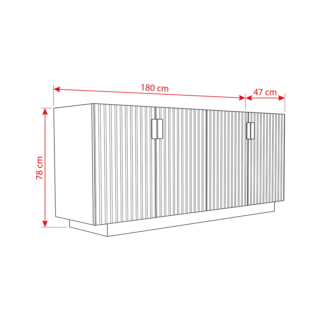 Sloane 180cm Buffet Table Storage Cabinet Grey Oak, dimension drawing: 180 cm wide, 47 cm deep, 78 cm high