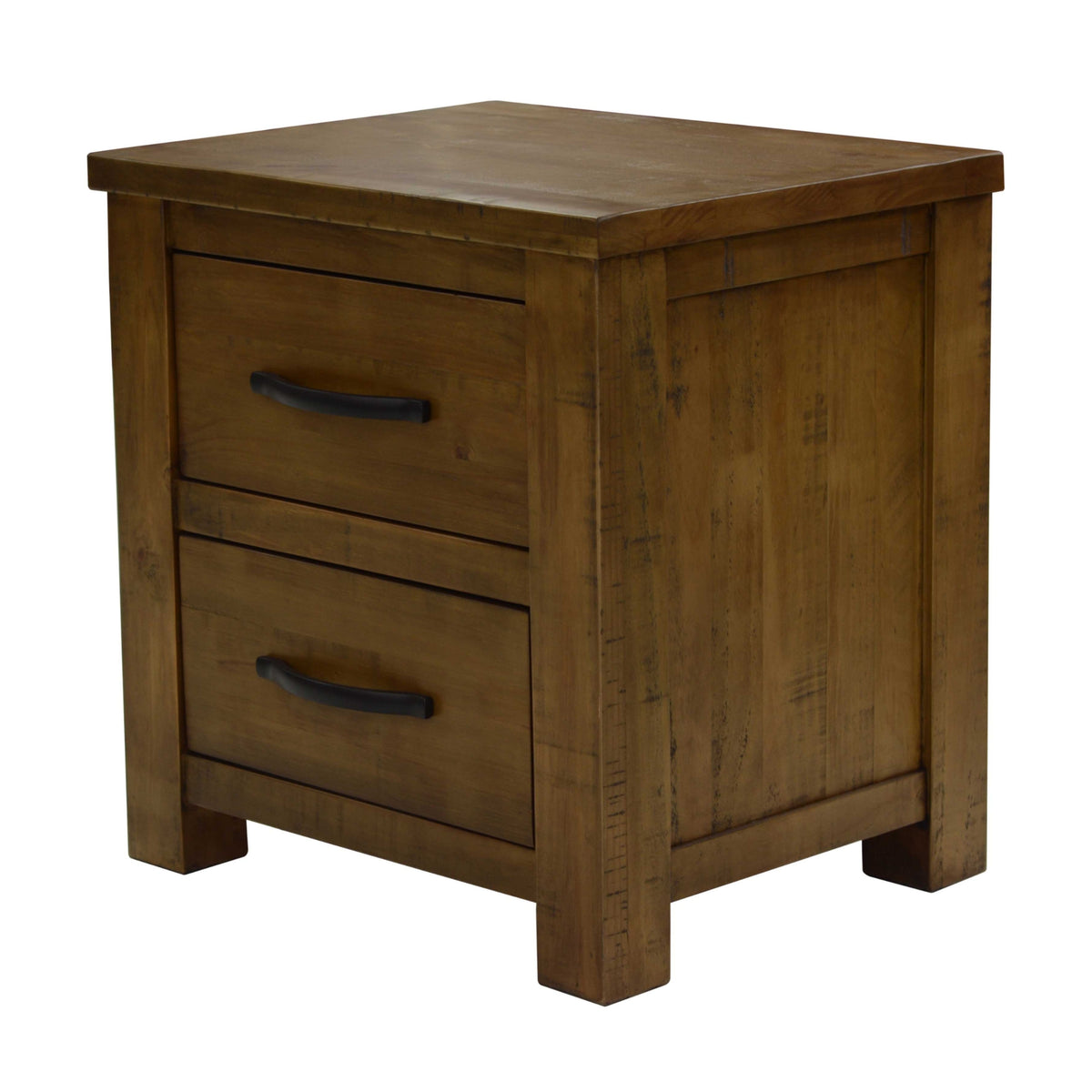 Sonora Bedside Table Rustic Solid Pine Wood Ash Brown