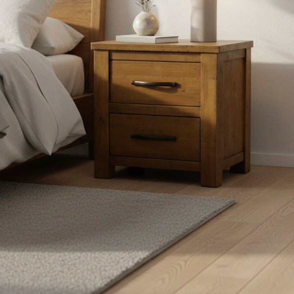 Sonora Bedside Table Rustic Solid Pine Wood Ash Brown