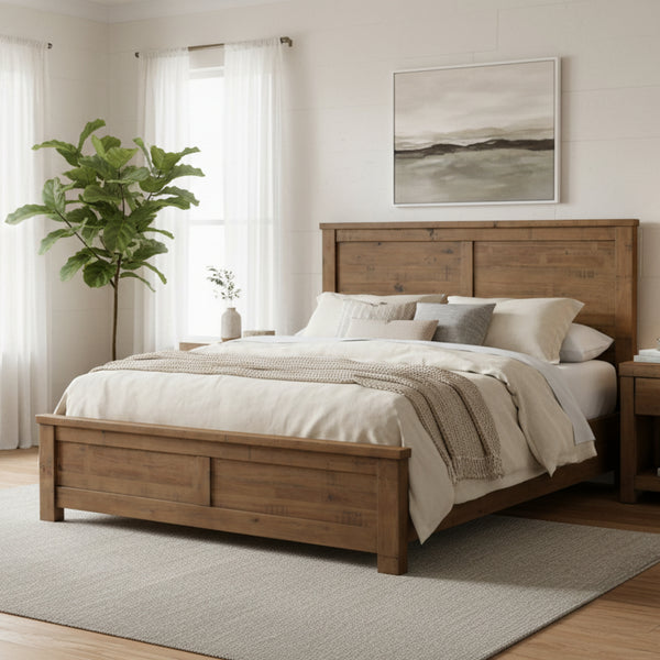 Sonora Double Bed Frame Rustic Solid Pine Wood Ash Brown