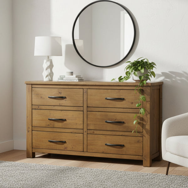 Sonora Dresser Rustic Solid Pine Wood Ash Brown