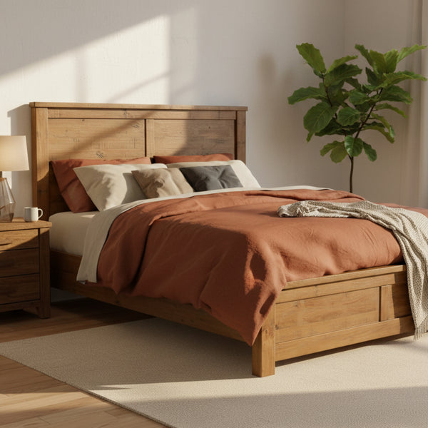 Sonora King Bed Frame Rustic Solid Pine Wood Ash Brown