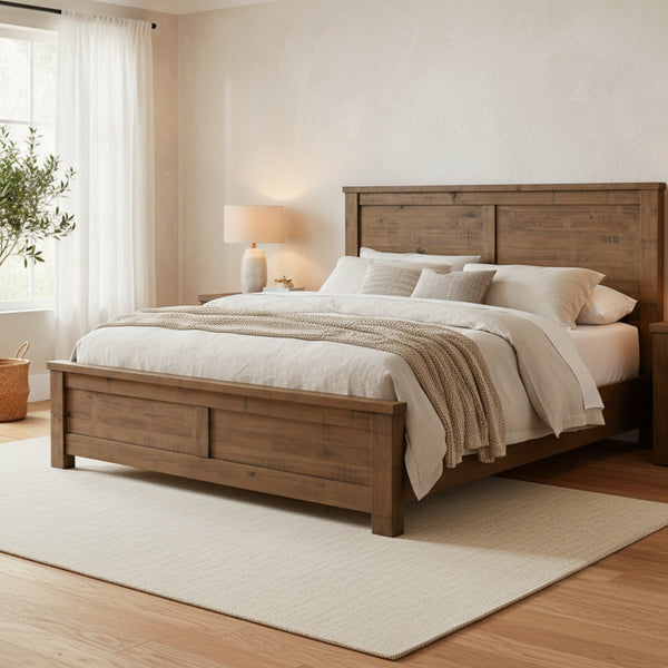 Sonora Queen Bed Frame Rustic Solid Pine Wood Ash Brown